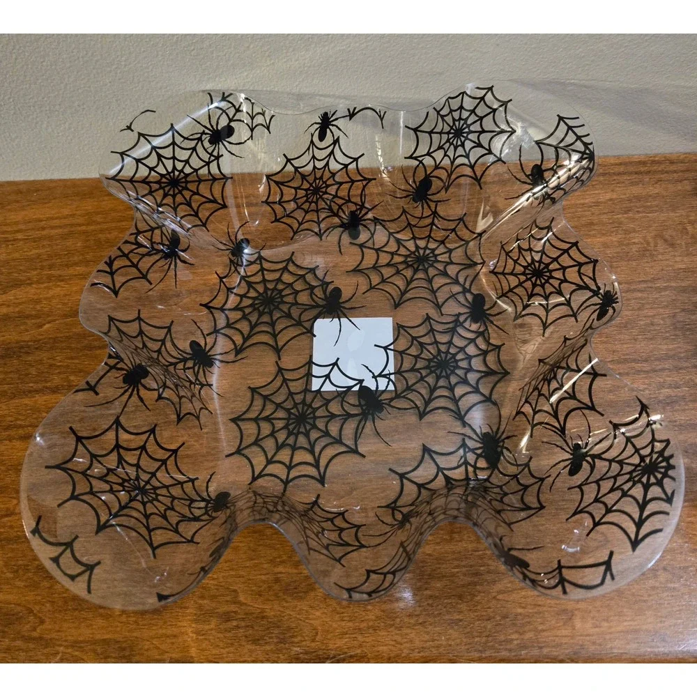 Greenbrier International Halloween Ruffle Tray Set Pumpkin Spider Web Clear 2pc